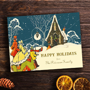 Cartes Pour Fêtes Annuelles Vintage Christmas Party Cottage hiver Scène