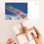 Cartes Pour Fêtes Annuelles Vintage Christmas, Santa Flying Sleigh w Reindeer<br><div class="desc">Vintage illustration Merry Christmas holiday image featuring a jolly Santa Claus with his reindeer. They are flying his sleigh full of toys through the blue sky and over a sleeping town covered with snow in winter on Christmas Eve. Ho,  ho,  ho Happy Holidays and Season's Greetings!</div>