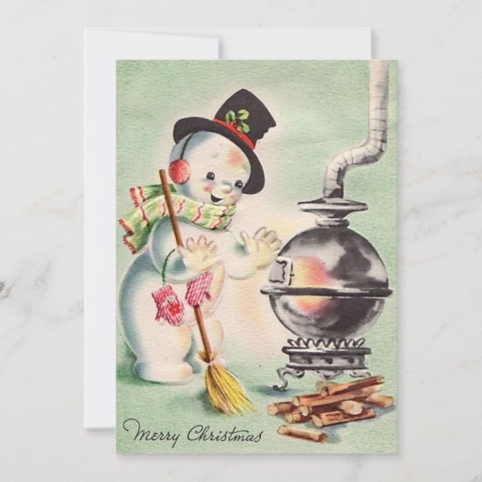 Cartes Pour Fêtes Annuelles Vintage Christmas Snowman par Wood Stove (Devant)