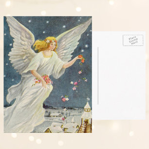 Cartes Pour Fêtes Annuelles Vintage Christmas Victorian Angel with Stars Roses
