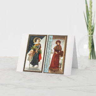 Cartes Pour Fêtes Annuelles Vintage Christmas Women and Child (1865-1899)