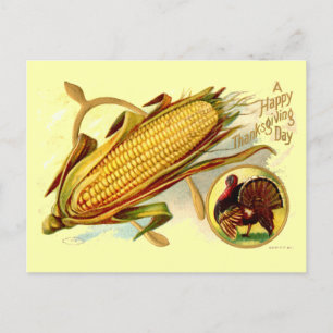 Cartes Pour Fêtes Annuelles Vintage Corn Wishbone & Turquie Thanksgiving