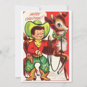 Cartes Pour Fêtes Annuelles Vintage Cow-boy De Noël Avec Rennes
