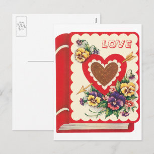 Cartes Pour Fêtes Annuelles Vintage Cute Valentine Love Livre Coeur et Fleurs