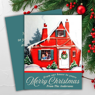 Cartes Pour Fêtes Annuelles Vintage De Notre Maison À Votre Noël Personnalisé