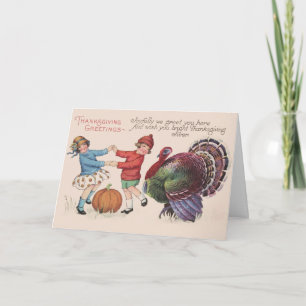 Cartes Pour Fêtes Annuelles Vintage de Thanksgiving Enfants avec Dinde