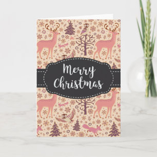 Cartes Pour Fêtes Annuelles Vintage Deer Owl Fox Woods Joyeux Noël Card
