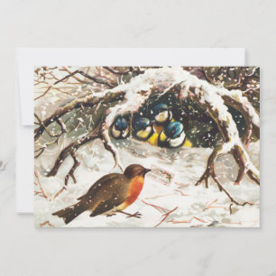 Cartes Pour Fêtes Annuelles Vintage description des oiseaux en vacances de Noë