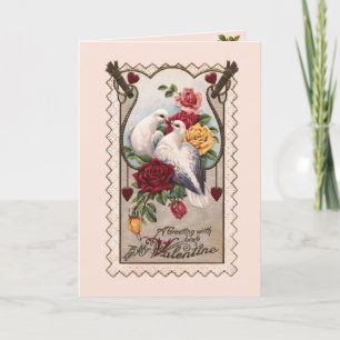 Cartes Pour Fêtes Annuelles Vintage Doves and Roses Valentine Card