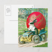 Cartes Pour Fêtes Annuelles Vintage Easter Bunny Driving (Devant / Derrière)
