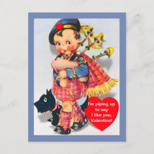 Cartes Pour Fêtes Annuelles Vintage écossais Bagpiper Valentine avec Scotty Ch
