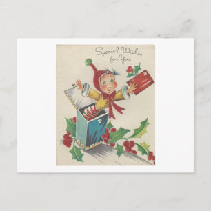 Cartes Pour Fêtes Annuelles Vintage Elfe De Noël Dans Une Boîte
