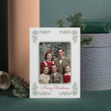Vintage Famille Photo Cadre Vert Pin Noël