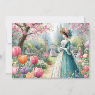 Cartes Pour Fêtes Annuelles Vintage femme victorienne dans l'aquarelle du parc