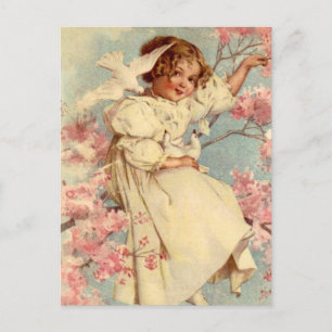Cartes Pour Fêtes Annuelles Vintage fille de colombe Pâques