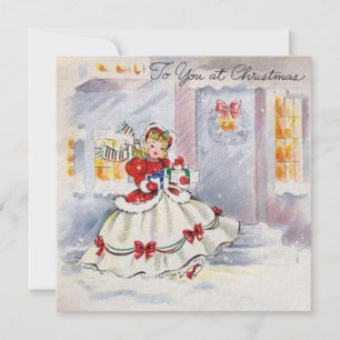 Cartes Pour Fêtes Annuelles Vintage Fille de Noël Apportant des présents