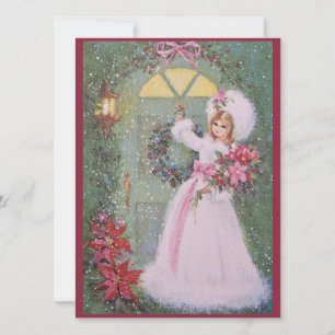 Cartes Pour Fêtes Annuelles Vintage Fille de Noël Rétro Avec Poinsettias