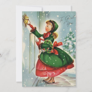 Cartes Pour Fêtes Annuelles Vintage Fille De Noël Venant Vous Accueillir