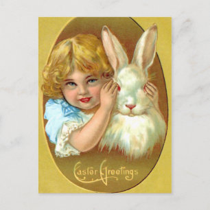 Cartes Pour Fêtes Annuelles Vintage fille de Pâques et lapin