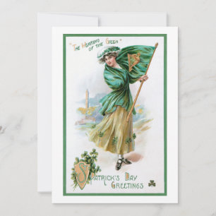 Cartes Pour Fêtes Annuelles Vintage fille, drapeau irlandais, portant le vert