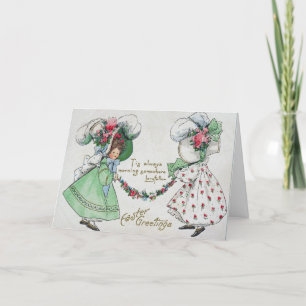 Cartes Pour Fêtes Annuelles Vintage fille habiller Casquettes Antique Pâques 