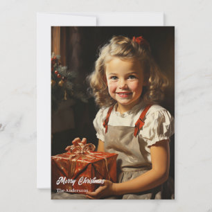 Cartes Pour Fêtes Annuelles Vintage fille mignonne avec cadeau de Noël