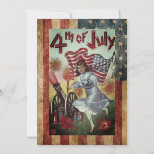 Cartes Pour Fêtes Annuelles Vintage Fille Sortant 4 juillet