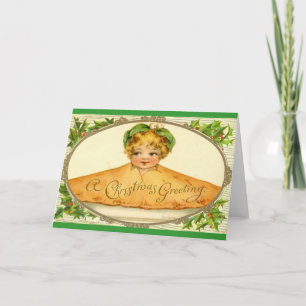Cartes Pour Fêtes Annuelles Vintage fille surprise pop up dans la tarte de Noë