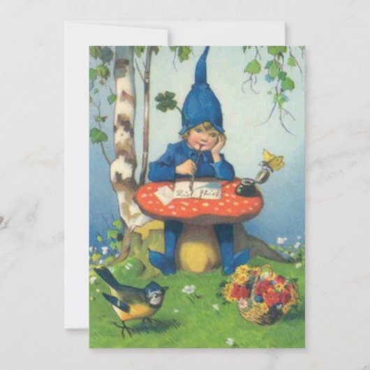Cartes Pour Fêtes Annuelles Vintage Gnome et Champignons (Devant)