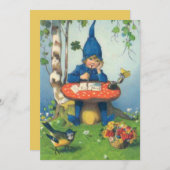 Cartes Pour Fêtes Annuelles Vintage Gnome et Champignons (Devant / Derrière)
