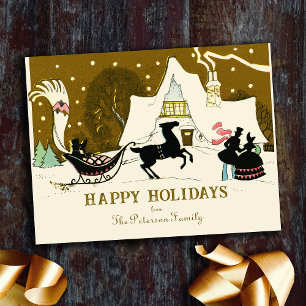 Cartes Pour Fêtes Annuelles Vintage Gold Noël fête la nuit d'hiver