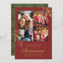 Vintage Gold Red Plaid Script 3 Photos de famille