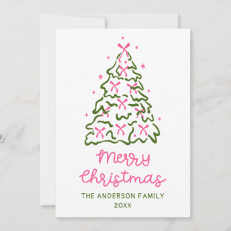 Cartes Pour Fêtes Annuelles Vintage Hand Drawn Ribbons Tree Photo Christmas