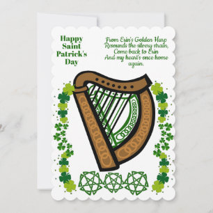 Cartes Pour Fêtes Annuelles Vintage Harp Saint Patricks Day Shamrock celtique