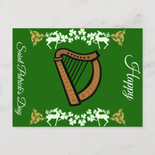 Cartes Pour Fêtes Annuelles Vintage Harpe Saint Patrick Shamrock Celtique