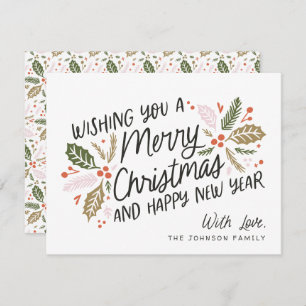 Cartes Pour Fêtes Annuelles Vintage Holly Bright Typographie Noël No Photo