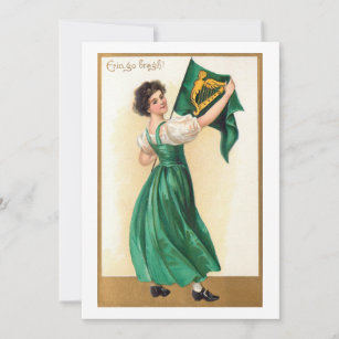 Cartes Pour Fêtes Annuelles Vintage irlandaise fille avec drapeau Erin Go Brag