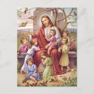 Cartes Pour Fêtes Annuelles Vintage Jésus Avec Enfants