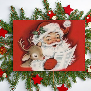 Cartes Pour Fêtes Annuelles Vintage Jolly Père Noël avec bébé Rudolf personnal