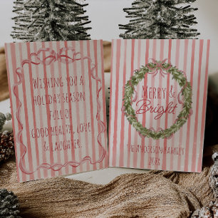 Cartes Pour Fêtes Annuelles Vintage Joyeuse Bright Strips Noël Bow Wreath