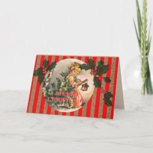Cartes Pour Fêtes Annuelles Vintage "Joyeux Noël" avec une petite fille