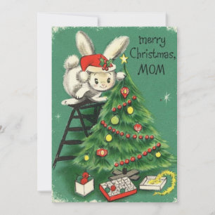 Cartes Pour Fêtes Annuelles Vintage Joyeux Noël Maman Lapin Décoration Arbre