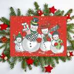 Cartes Pour Fêtes Annuelles Vintage Joyeux Snowman Famille Personnalisée Noël<br><div class="desc">Étalez la joie des vacances avec cette carte de Noël vintage qui présente une jolie famille de neige décorée en vêtements d'hiver de vacances et portant des cadeaux. Personnalisez en customisant le message au dos et/ou en ajoutant votre ou vos nom(s) ou laissez les zones de texte vides si vous...</div>