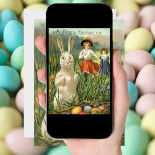 Cartes Pour Fêtes Annuelles Vintage lapin de Pâques et enfants heureux Eastert