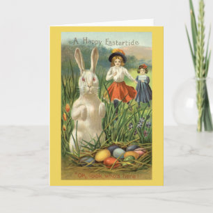 Cartes Pour Fêtes Annuelles Vintage lapin de Pâques et enfants heureux Eastert