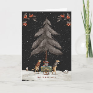 Cartes Pour Fêtes Annuelles Vintage Look Dog Ramenant chez lui l'arbre de Noël