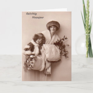 Cartes Pour Fêtes Annuelles Vintage maman et fille à noël