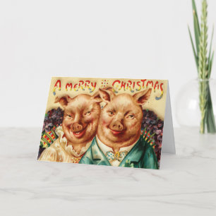 Cartes Pour Fêtes Annuelles Vintage Mari Et Femme Couple De Cochon Joyeux Chri