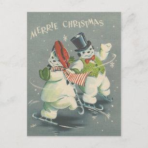 Cartes Pour Fêtes Annuelles Vintage Merrie Christmas Snowman Couple