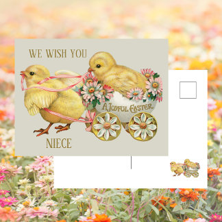 Cartes Pour Fêtes Annuelles Vintage mignonne poussette florale fille nièce heu